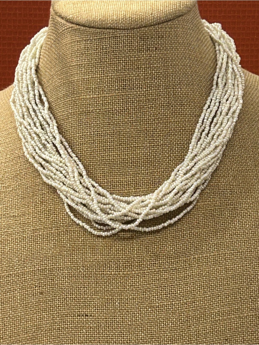Artisan Multi-Strand White Seed Bead Necklace